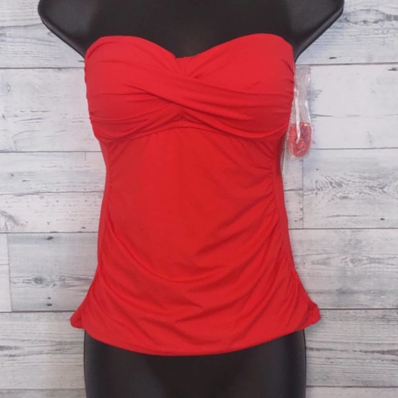 Anne Cole Twist Front Bandeau Tankini Swim Top XS Coral - Picture 5 of 10
